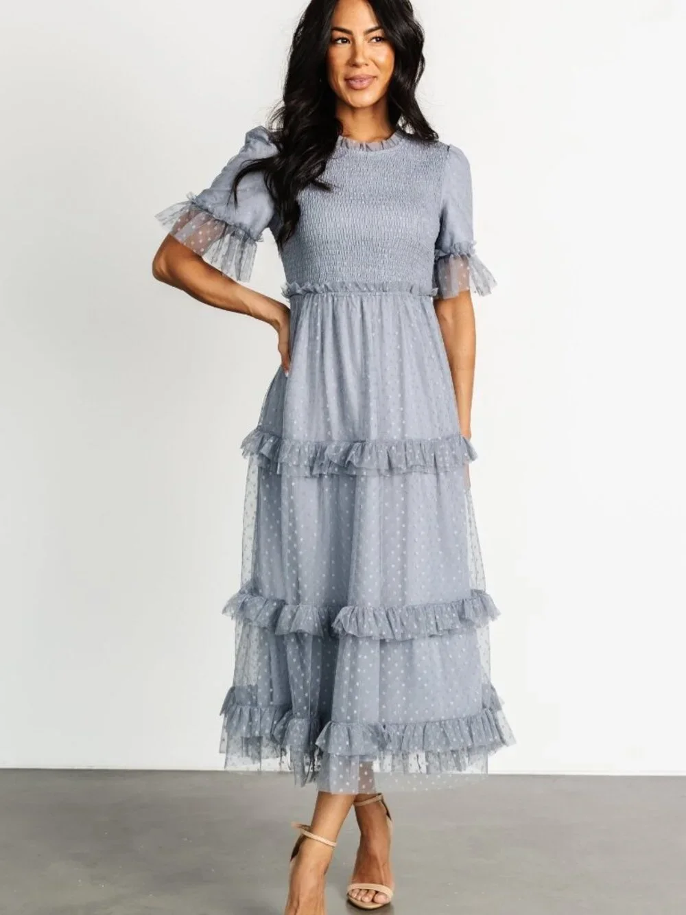 Baltic Born Lysandra Smocked Dot Dress | Dusty Slate Size MM - Picture 8 of 13